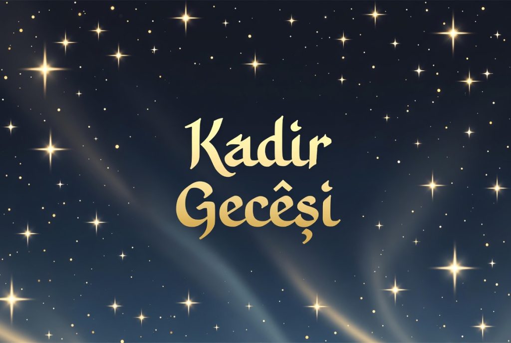 Kadir Suresi manevi atmosferli modern İslami görsel, lacivert ve altın renklerde gece teması

